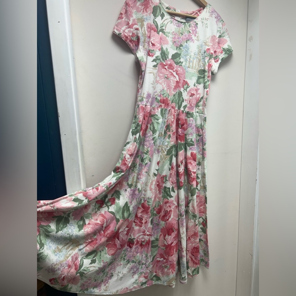Vintage Carol Anderson Cottagecore Floral Midi Dress Size 14 — with Pockets! - Picture 3 of 11